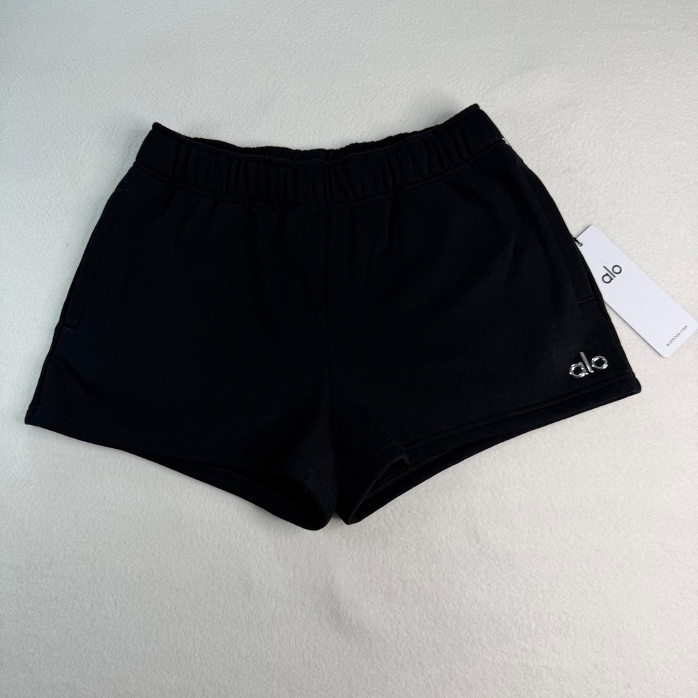 Alo Yoga Accolade Sweat Shorts Black High Waisted Fleece W0472RG Womens XS NEW